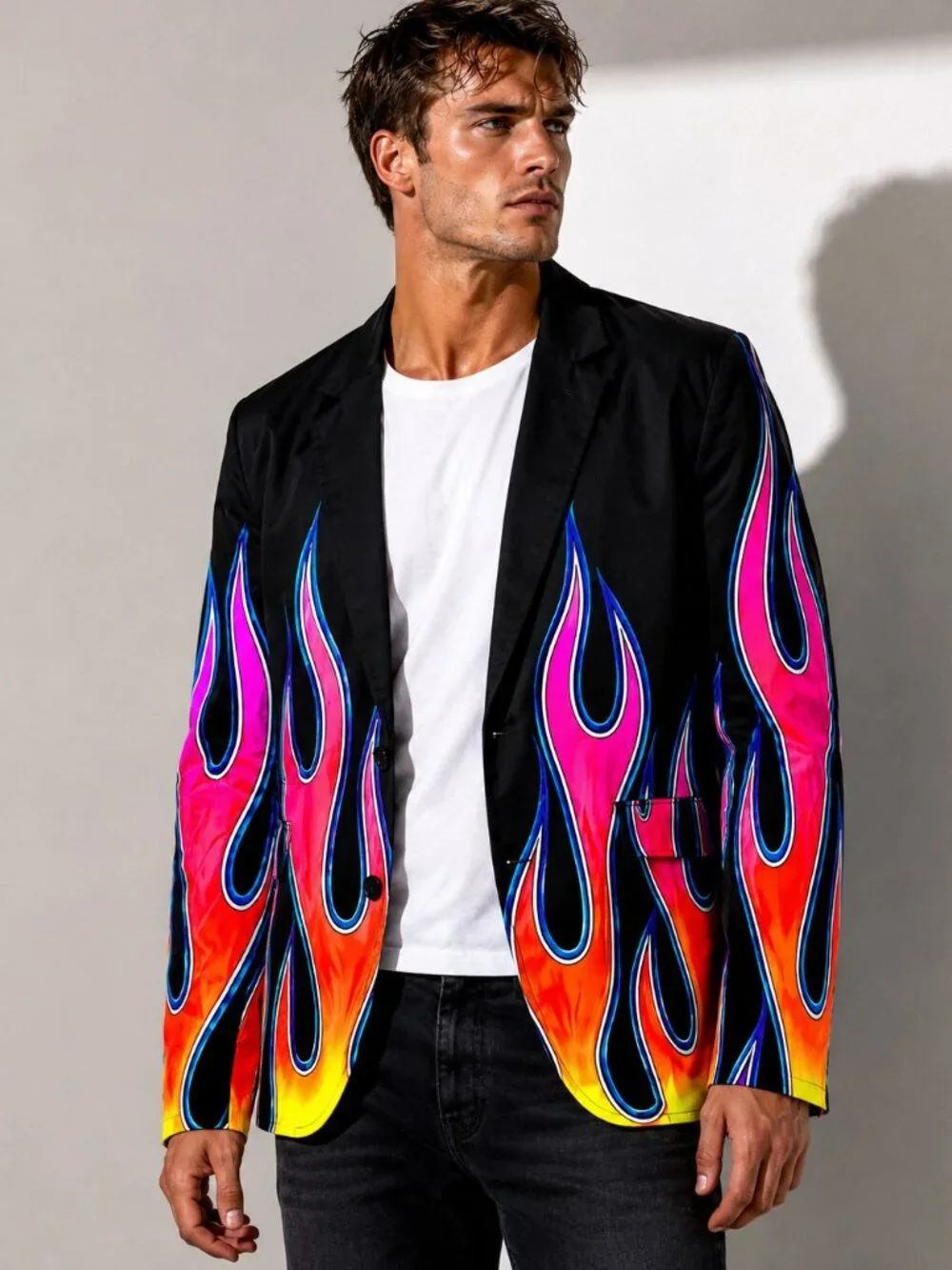 Conceptual Subculture Cotton Blazer Red Flame Hot Rod Size 2x  Biker Sport Coat